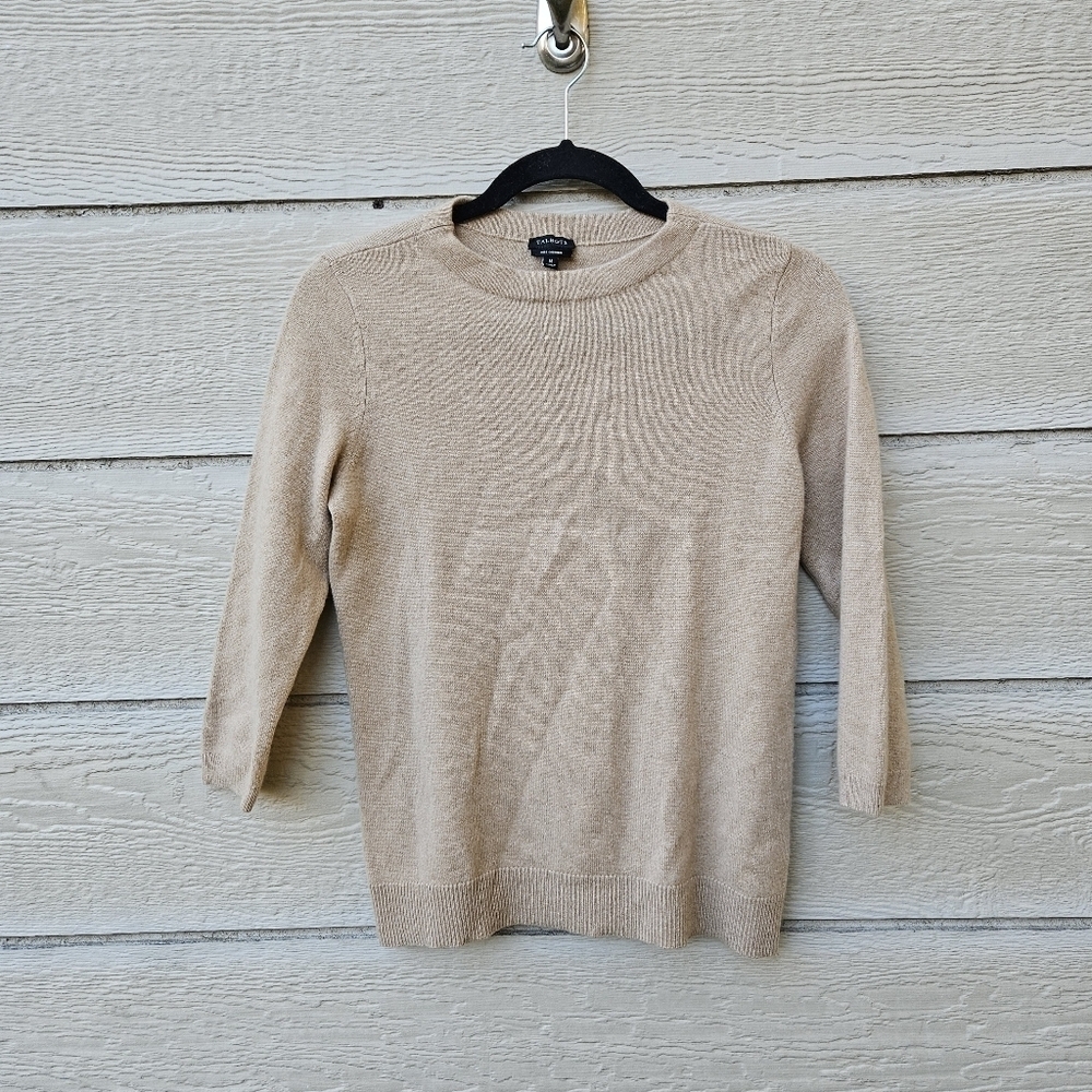 Talbots tan cashmere 3/4 sleeve sweater with small flaw size medium